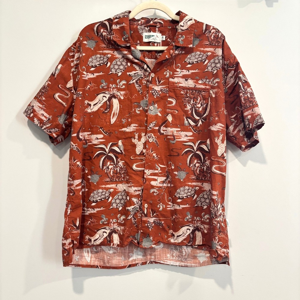 Wellen Mens Button Up Shirt Camp Collar Large Puerto Escondido Tropical 21375